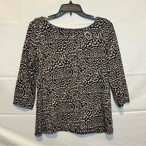 Kim Rogers, Modest, Animal Print, Quarter Sleeve Blouse, Size Large